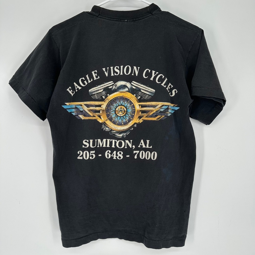 Vintage 90s Eagle Vision Till Death Motorcycle Shirt Black M Distressed Single - Picture 6 of 10